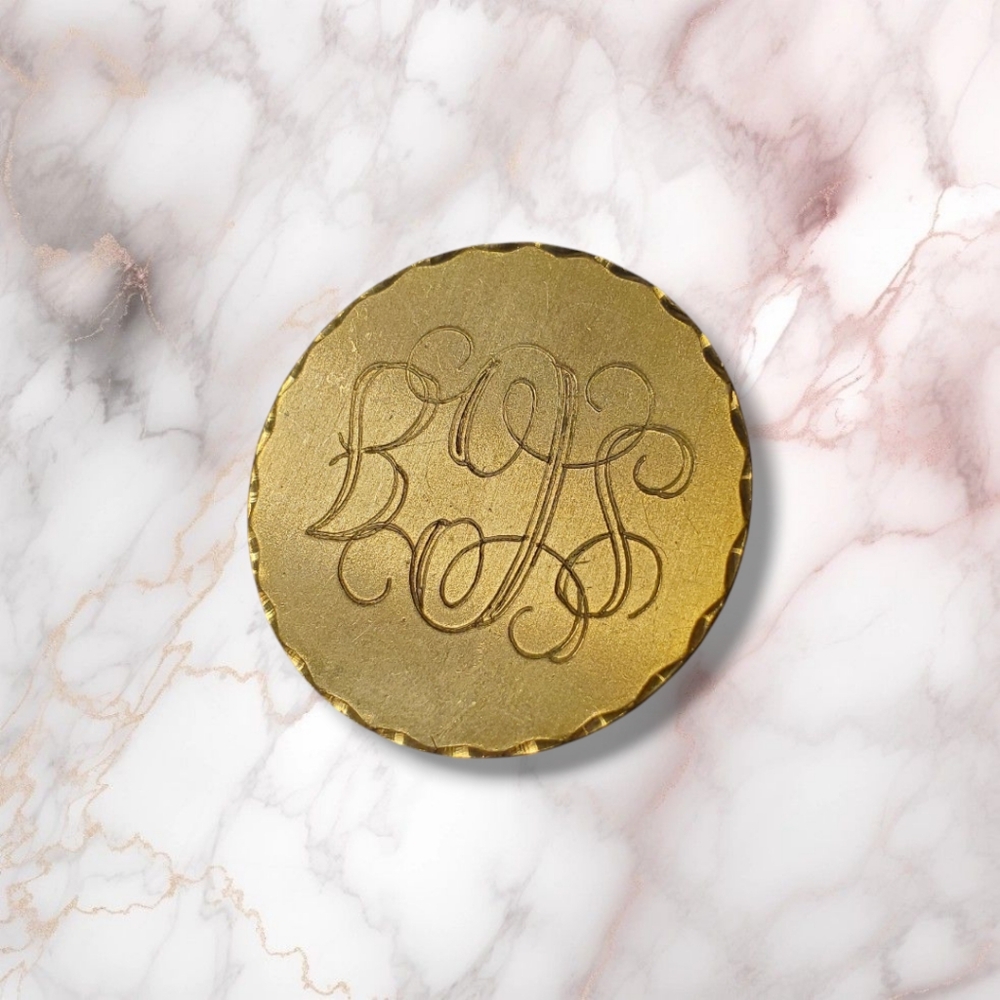 Gold 14kgf Monogrammed Decorative Brooch Vintage Pin